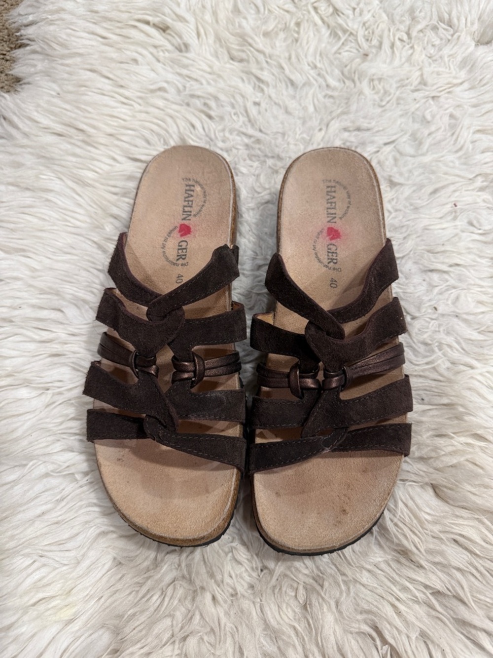 Haflinger Women Sandals 40 Brown Suede Slip On Comfort Cork Footbed
Flat Shoe 9‎